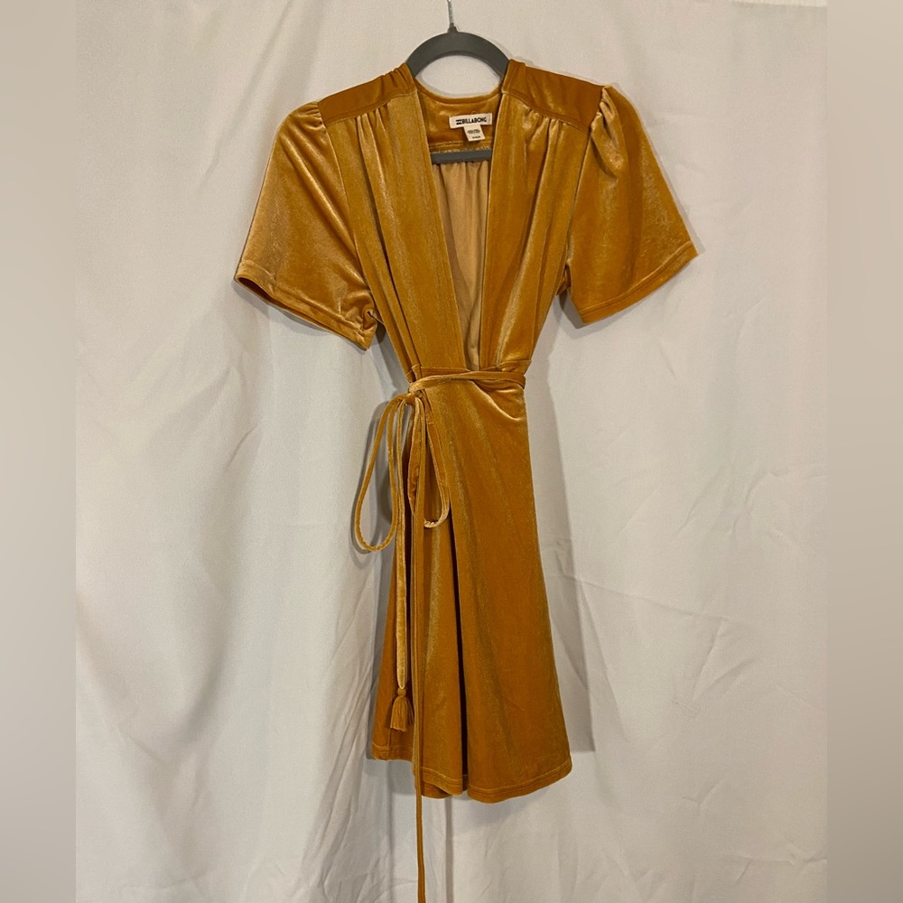 Billabong Yellow Gold Velvet Wrap Dress